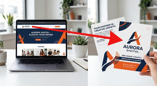 Small business owner reviewing custom flyer design proof