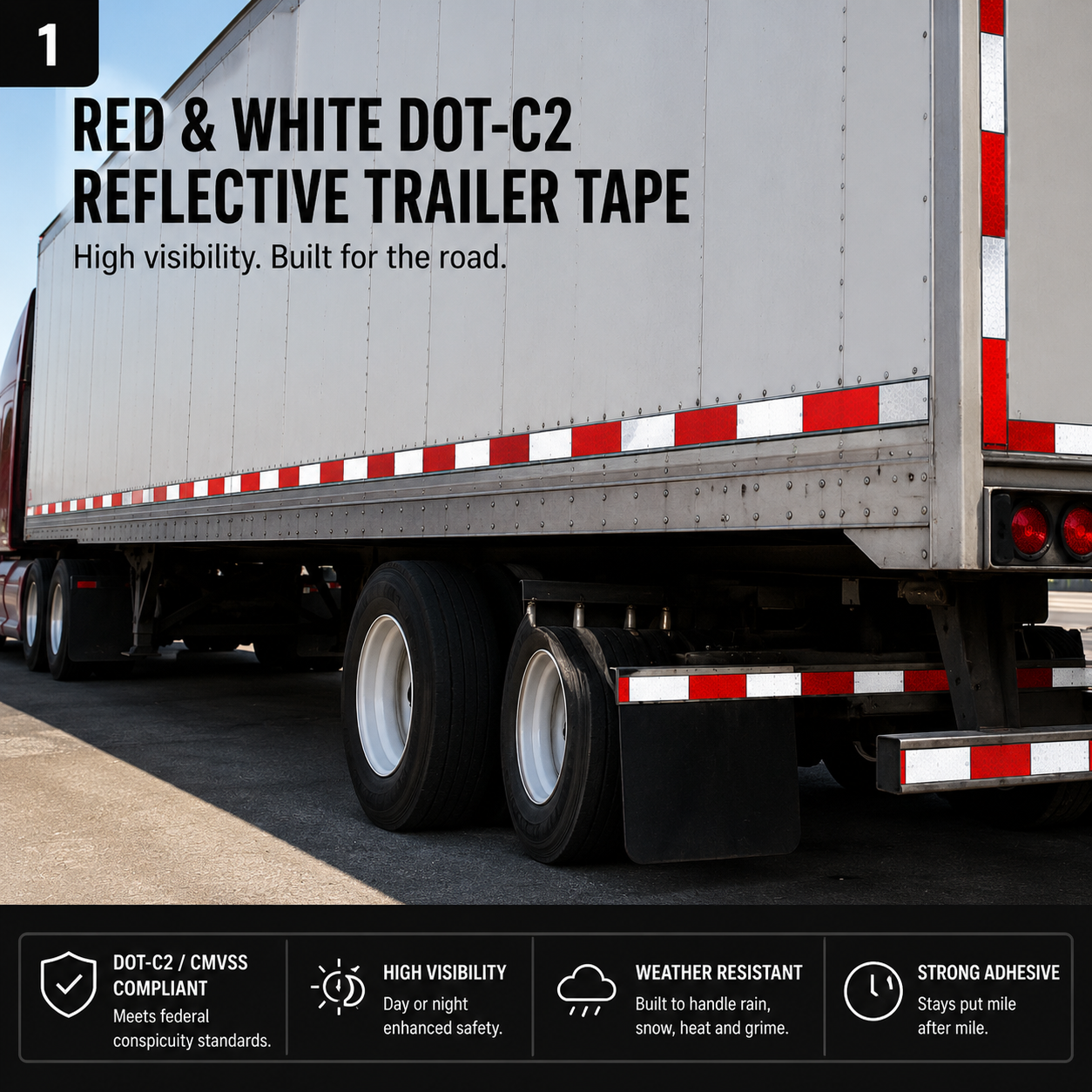 DOT-C2 red and white reflective conspicuity tape for boat trailers Canada