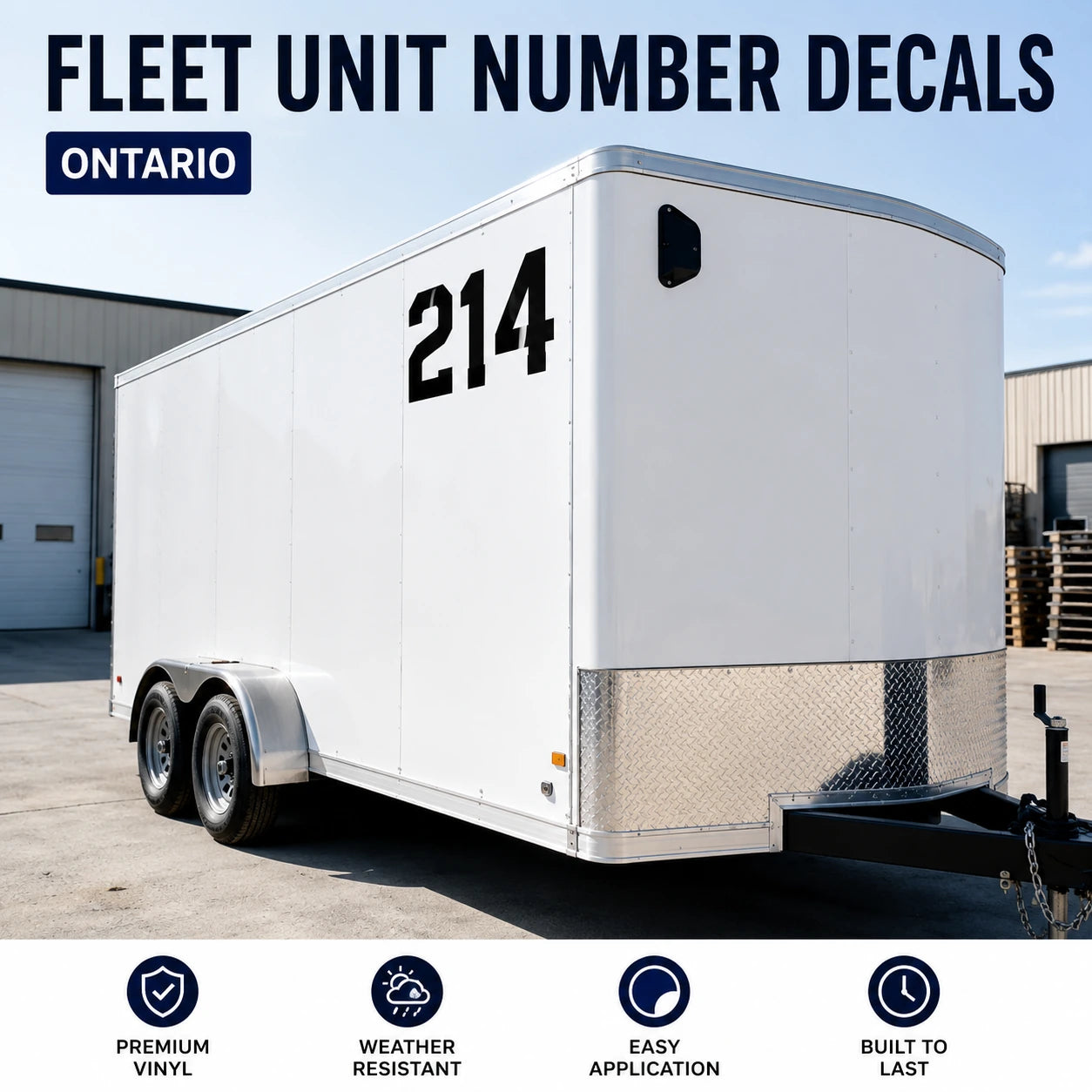 Fleet unit number decals on trailer side for Ontario fleet identification