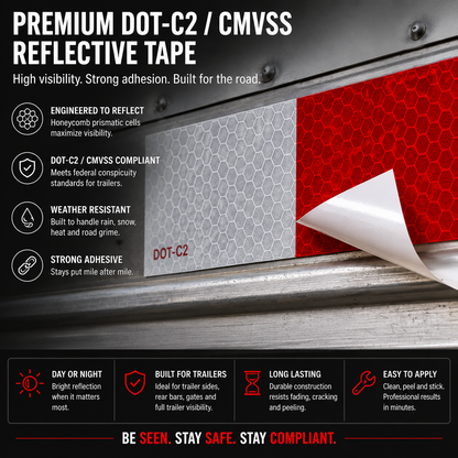 DOT-C2 red and white reflective conspicuity tape for boat trailers Canada