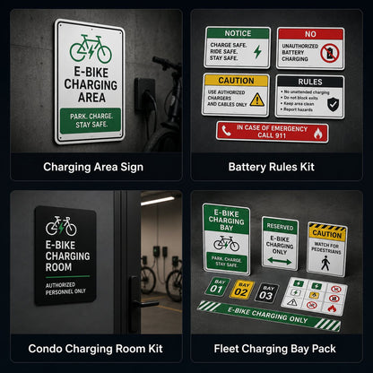 Collection of e-bike charging station signage options