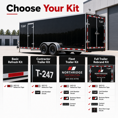 Trailer Fleet Refresh Kit options showing Basic Contractor Fleet and Full Trailer Rebrand kits
