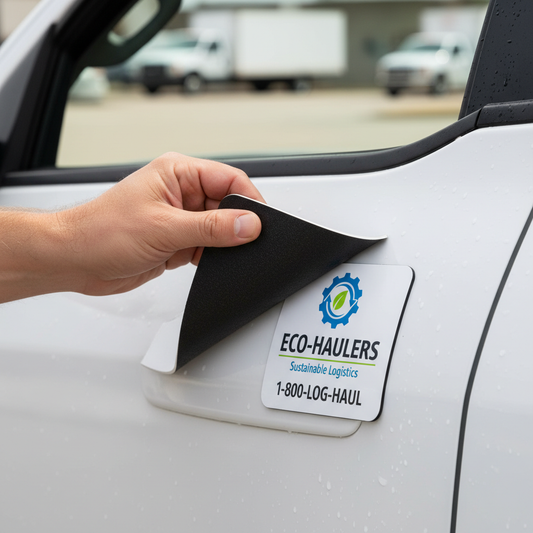 Close up of 30mil magnetic vinyl truck door sign
