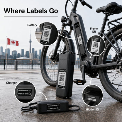 E-Bike Battery Safety & Recovery ID Label Kit Canada - e bike battery label placement guide