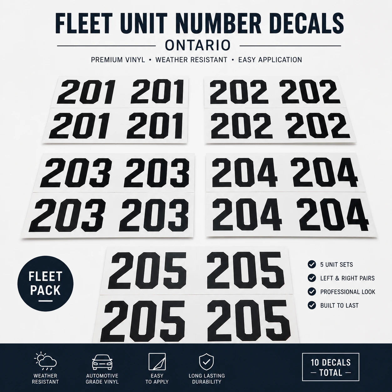 Bulk fleet unit number decal sheet layout sorted by unit list