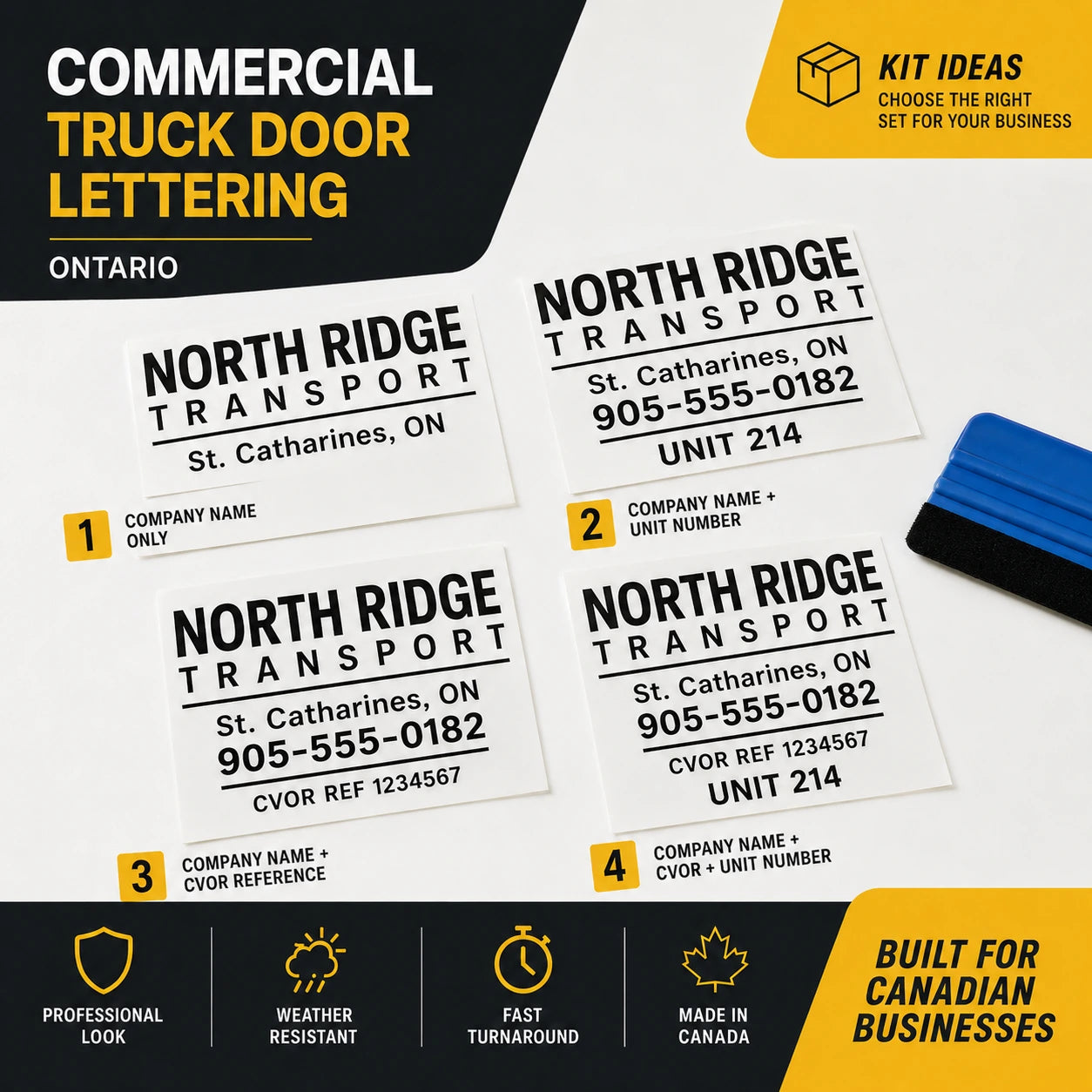 Commercial truck door lettering kit options and layouts