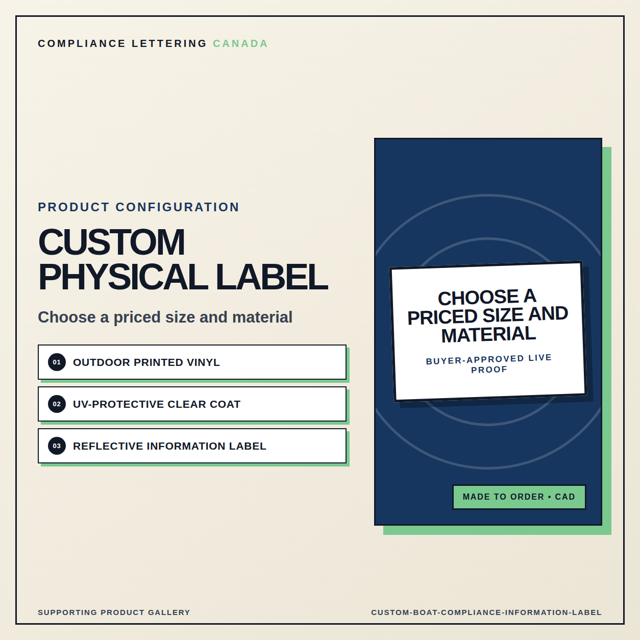 Custom boat information label size material and UV protective clear coat options