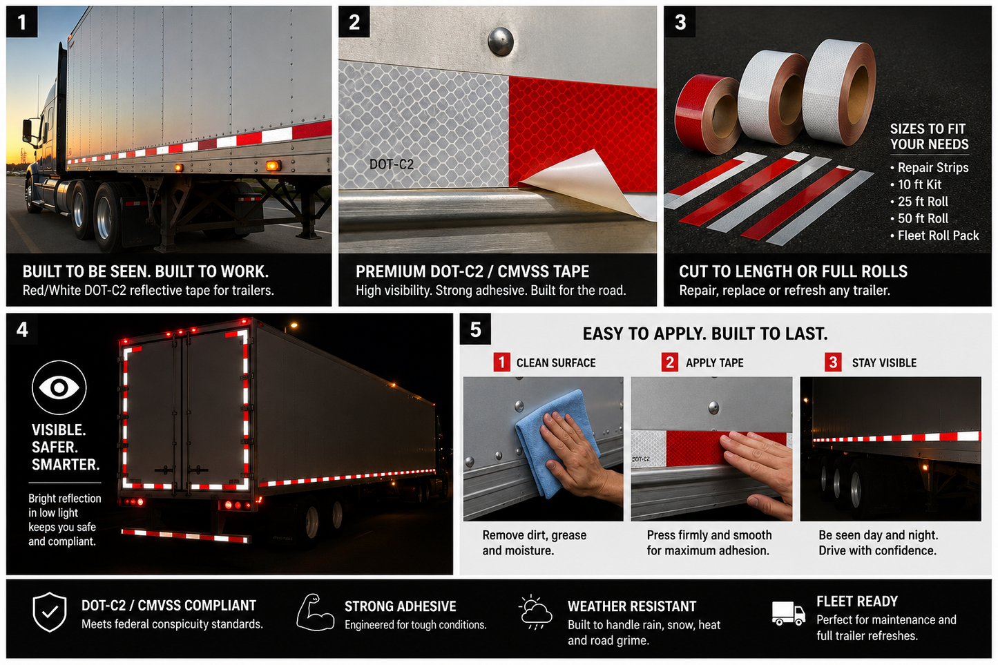 DOT-C2 red and white reflective conspicuity tape for boat trailers Canada