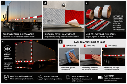 DOT-C2 red and white reflective conspicuity tape for boat trailers Canada