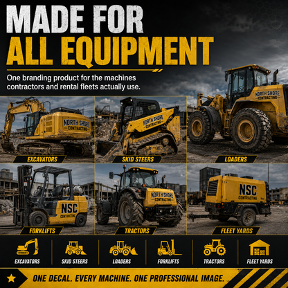 Heavy equipment company name decals for excavators skid steers loaders forklifts tractors and fleet yards