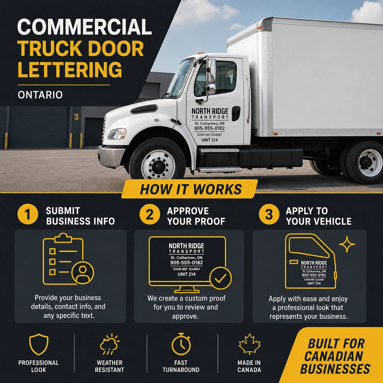 Commercial truck lettering ordering and proofing process