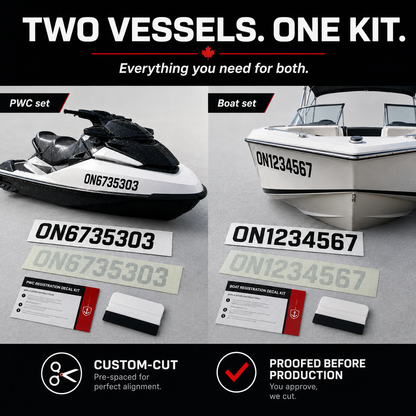 Two-vessel custom number kit with PWC set, boat set, transfer tape and application squeegee