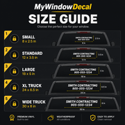 Custom vehicle window decal size guide for cars vans and trucks