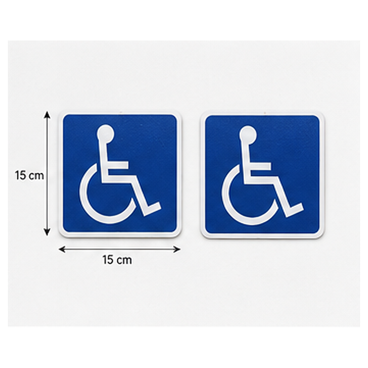 Accessibility symbol pair for qualifying accessible school buses, 15cm x 15cm each, front and rear placement