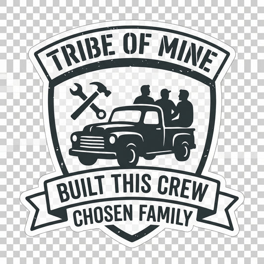 Built This Crew premium vinyl truck decal — solid black cast vinyl on transparent background, shown at actual proportions