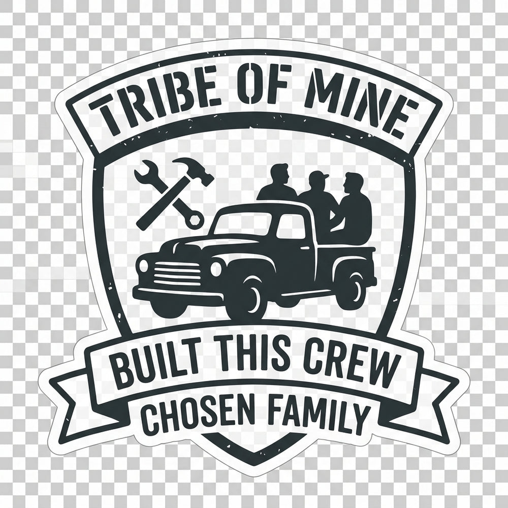 Built This Crew premium vinyl truck decal — solid black cast vinyl on transparent background, shown at actual proportions