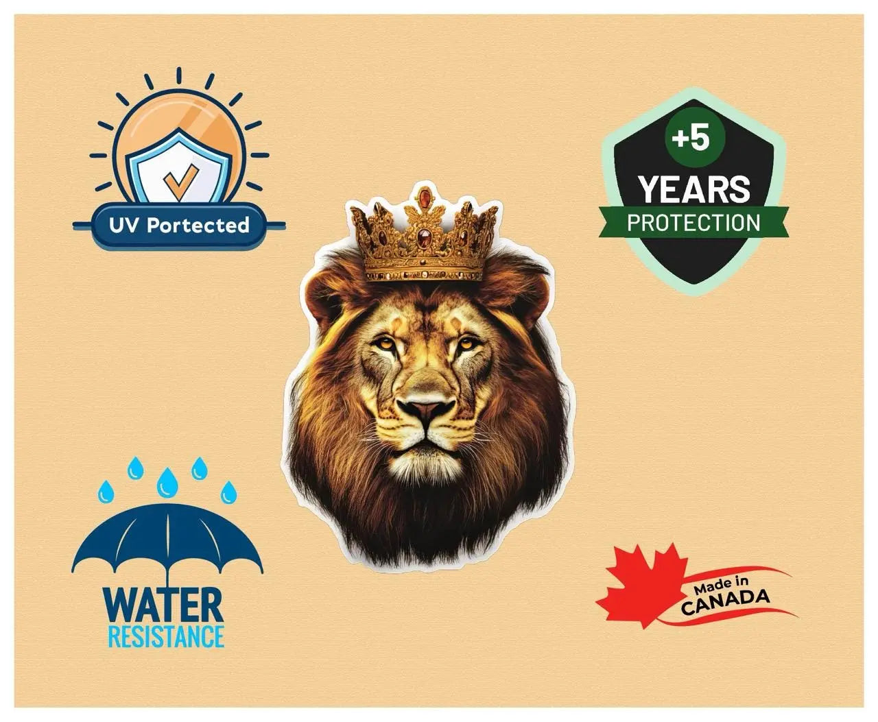 Image of Crowned Lion Reflective Vinyl Decal - Waterproof Car Sticker