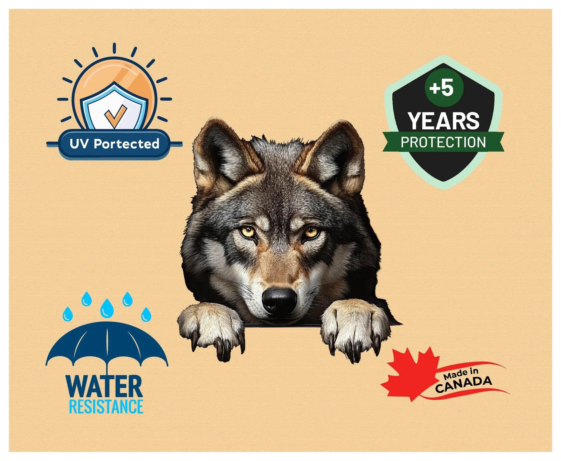 Wolf decal on a car window. Waterproof vinyl sticker for cars and laptops.