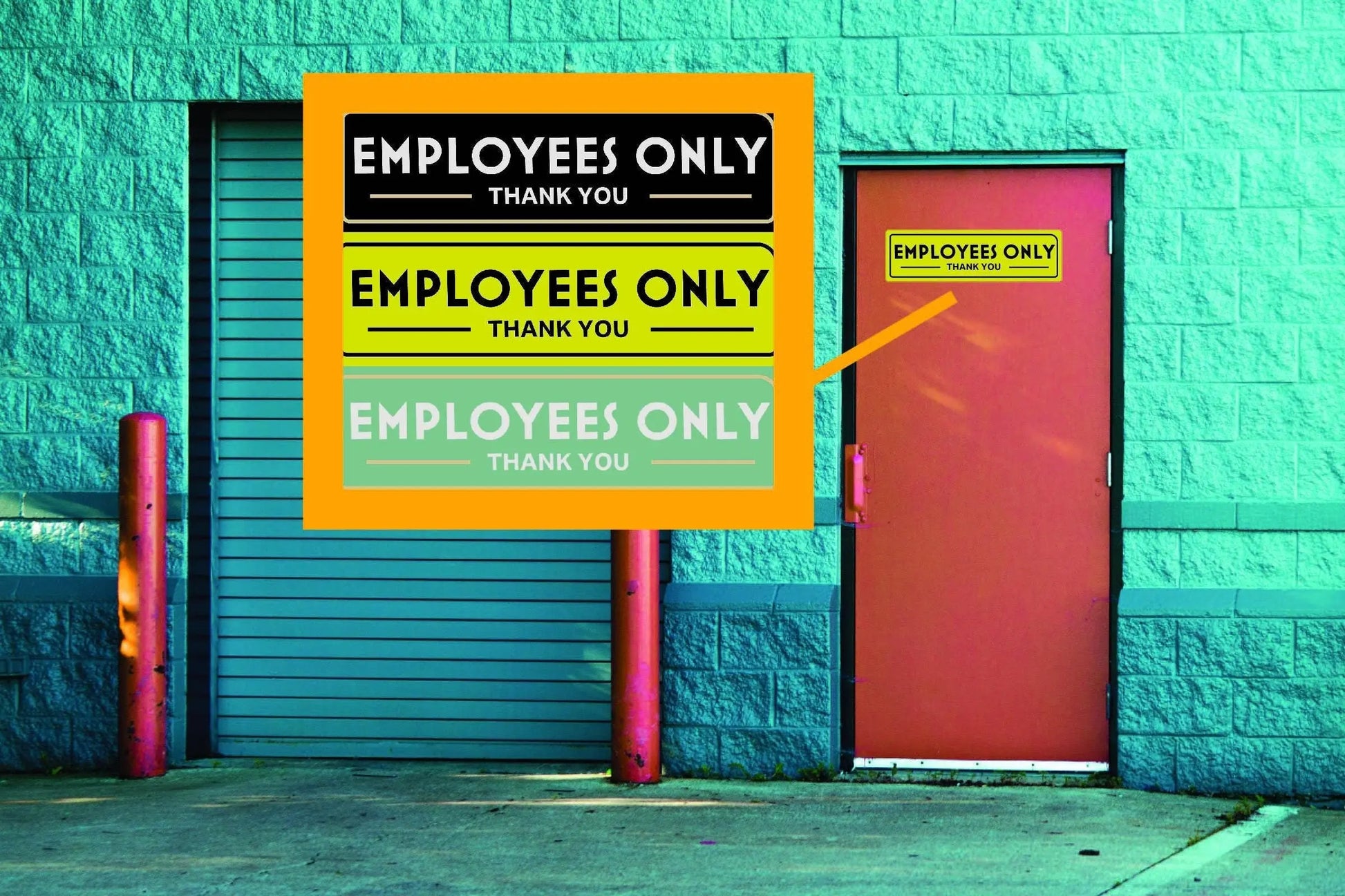 Weatherproof durable vinyl sign for employees only door decal
