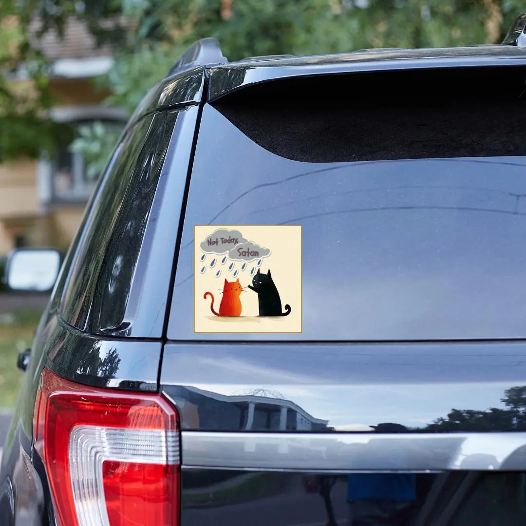Here are a few concise alt text options for the image, under 100 characters:

* **Red & black cats; Not Today, Satan in speec