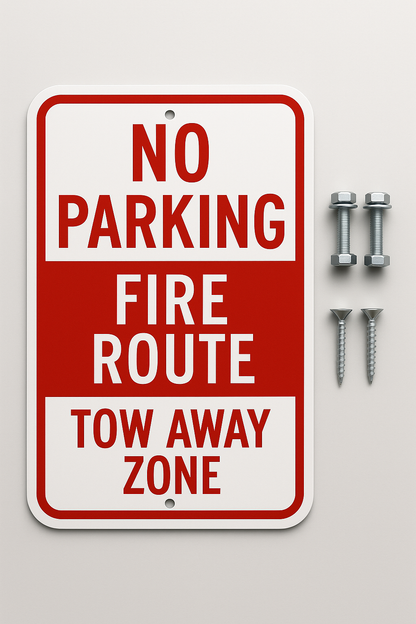 Close up of retroreflective fire route sign lettering