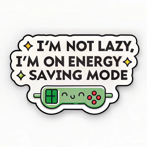 Image of Funny "Energy Saving Mode" Sticker - Green Battery Design