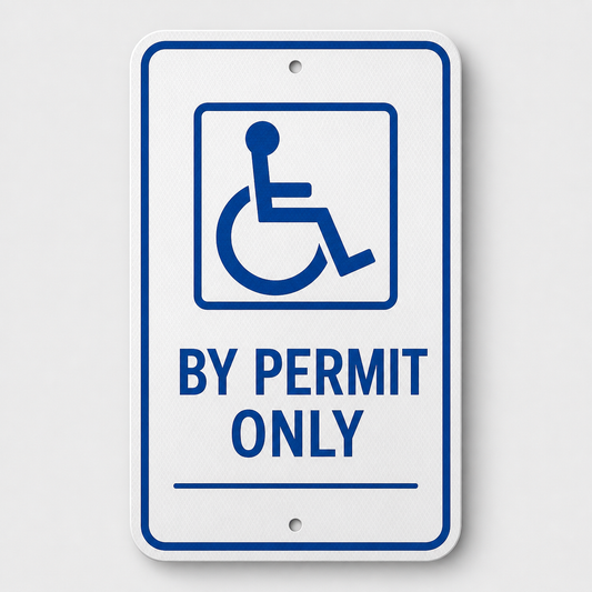 AODA accessible parking sign Ontario by permit only close-up
