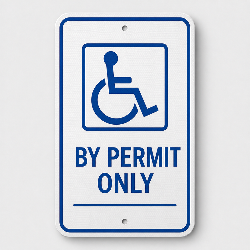 AODA accessible parking sign Ontario by permit only close-up