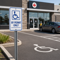 AODA accessible parking sign installed outside Ontario storefront parking space
