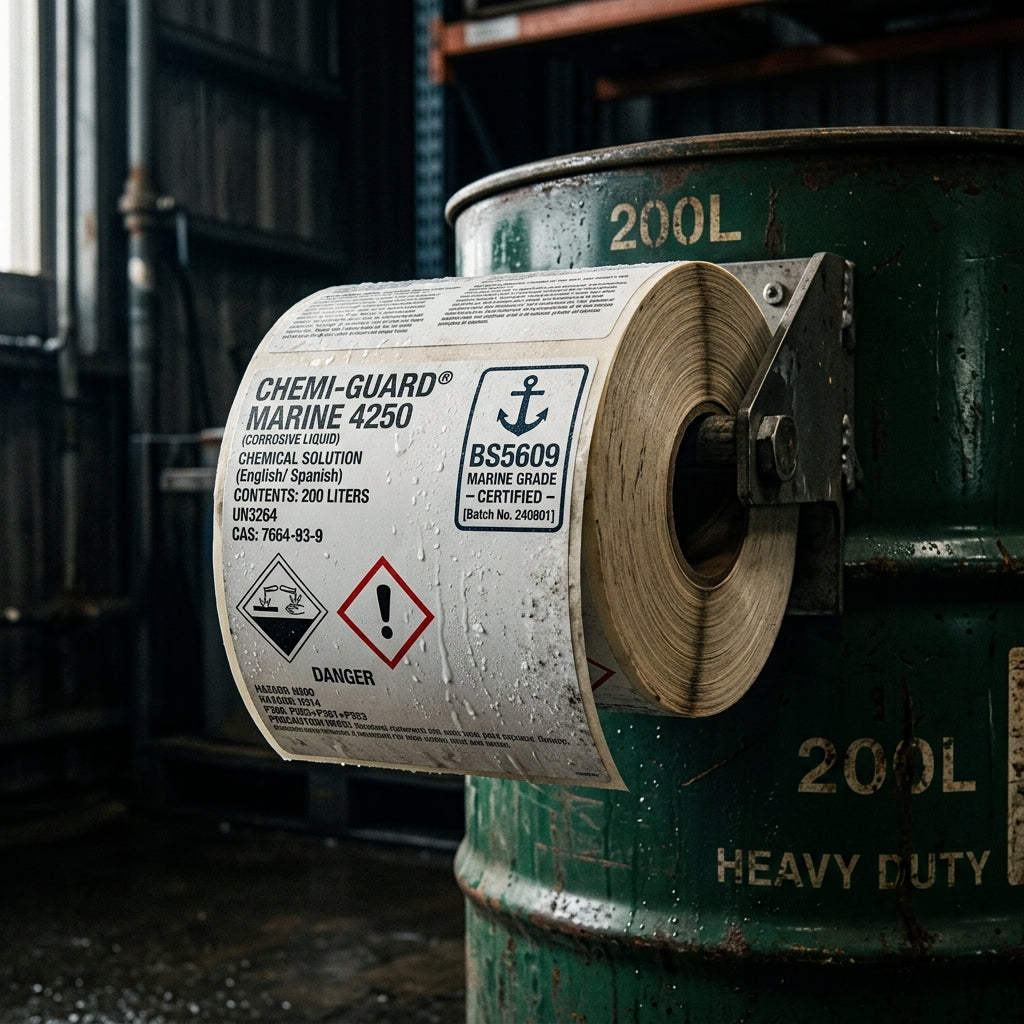 BS5609 Marine Synthetic Labels — Chemical & Drum Grade