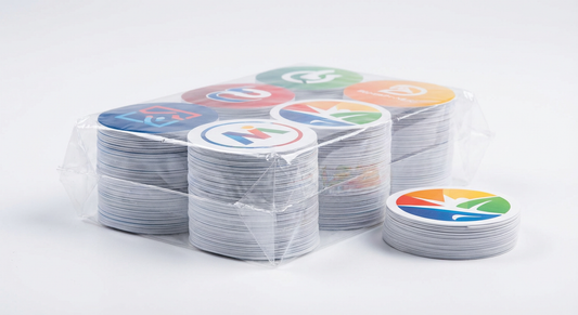 Pack of 100 custom logo stickers for Ontario companies — durable vinyl bright colours