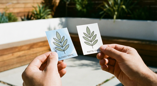 Detail of custom sticker sample pack in Canada displaying texture and colour options