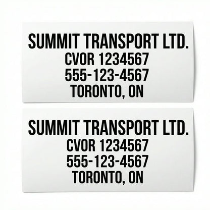 Pair of commercial carrier number decals for truck door identification
