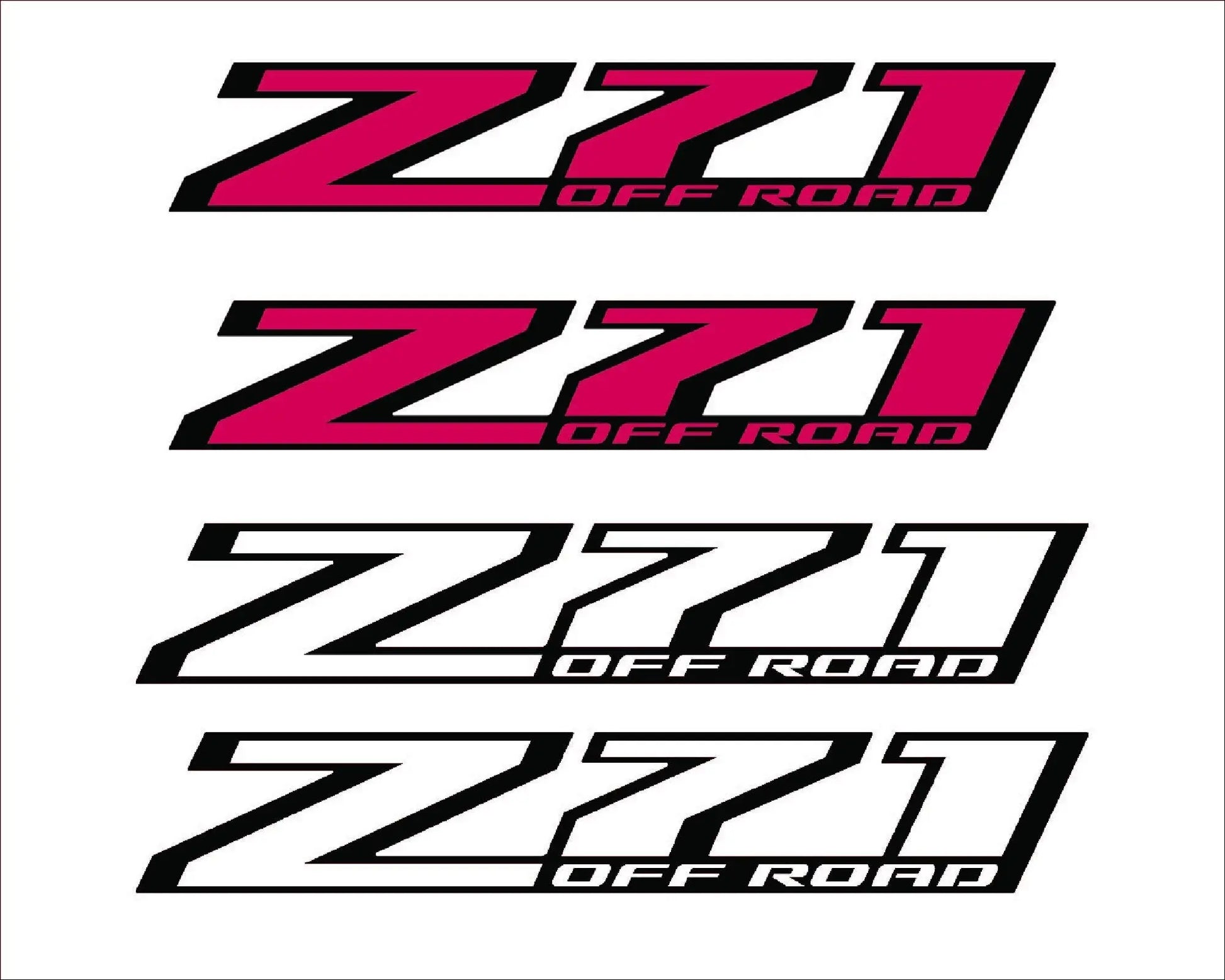 Here are a few options for alt text, keeping under 100 characters:

* **ZZ1 Off Road decals in various color schemes.**
* **F