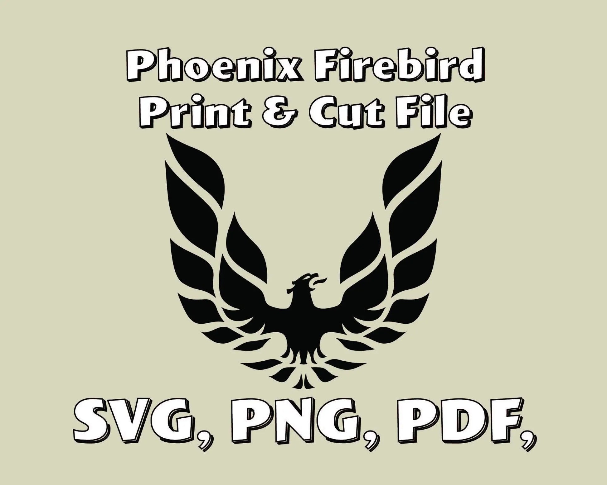 A decal design featuring a phoenix bird in flight, available as SVG, PNG and PDF for Cricut & Silhouette.