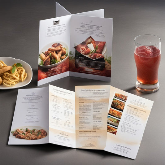 Folded event programs and menus standing in display