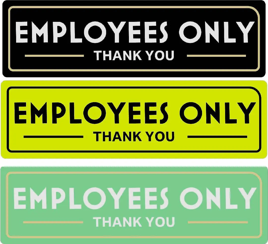 Weatherproof employees only door decal on a white background