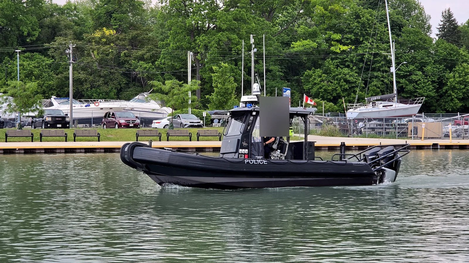 Ontario marine police on patrol - display your Transport Canada boat registration numbers legally before you launch.