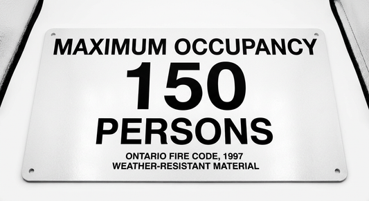 Aluminium occupancy load sign for Ontario fire code compliance