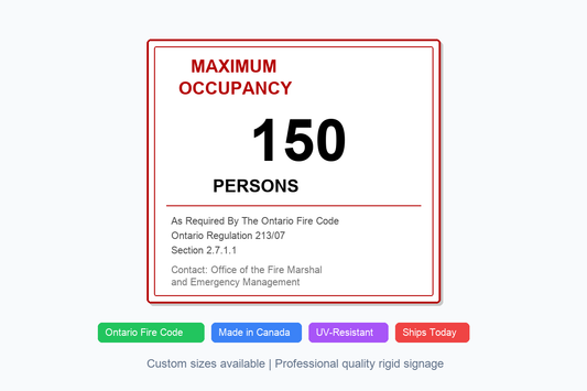 Close up of maximum occupant load sign text on metal