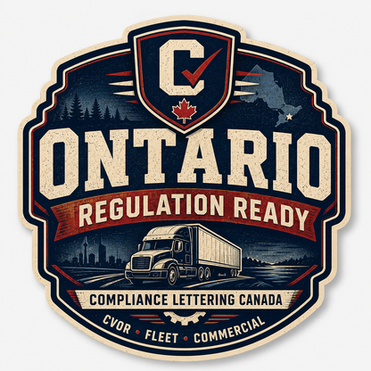 Ontario Regulation Ready badge — CVOR fleet commercial compliance lettering Canada