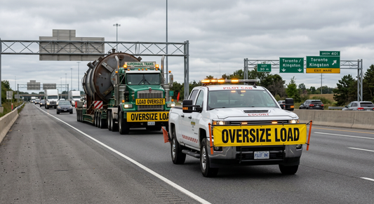 Oversize load banner with black lettering on yellow background