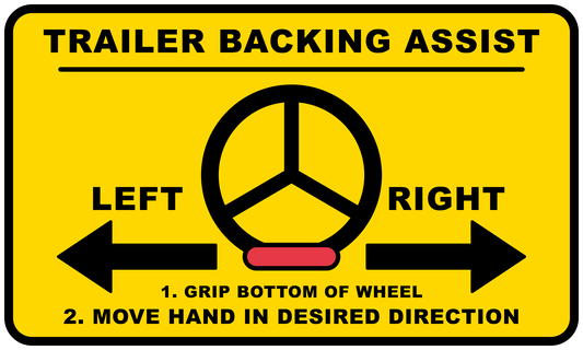 Pro Trailer Backing Assist Mirror Decal with color-coded directional arrows for easy boat ramp backing