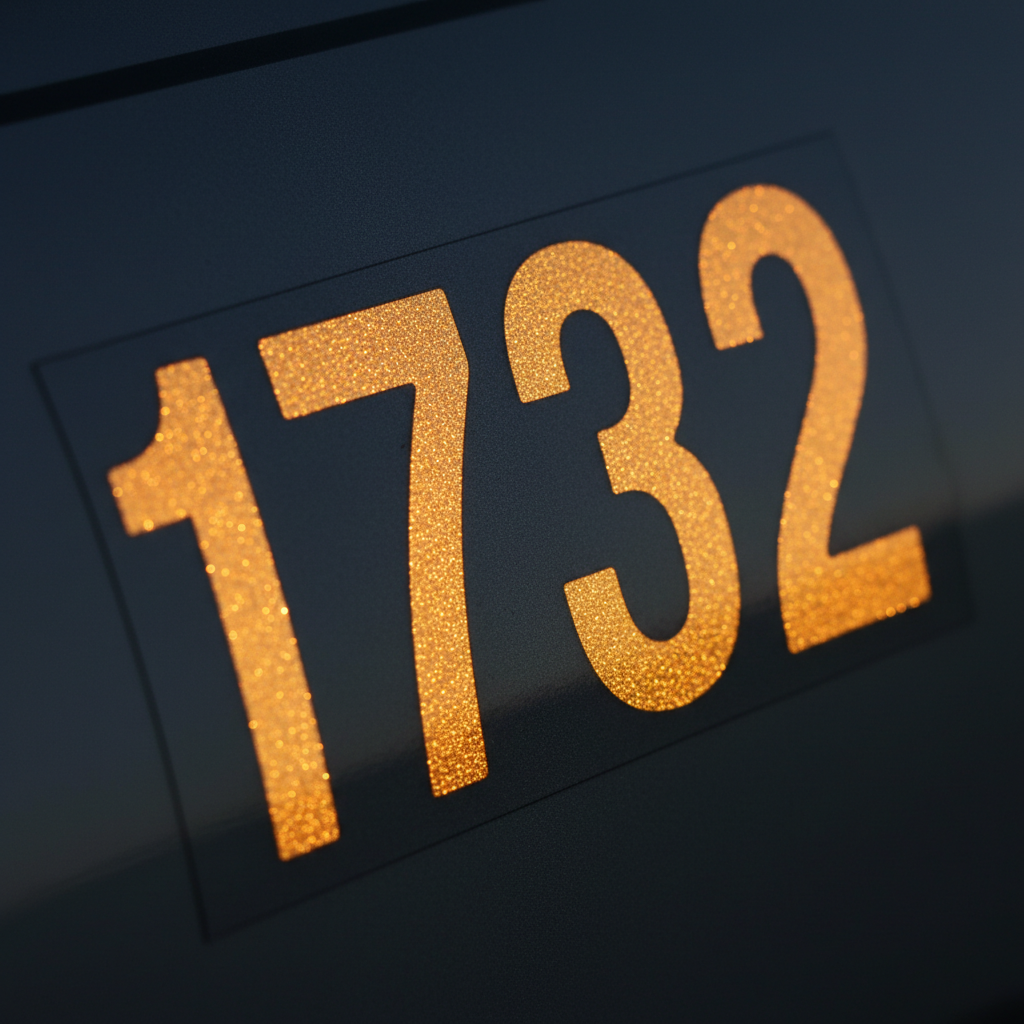 Reflective snowmobile registration decal material detail showing night visibility