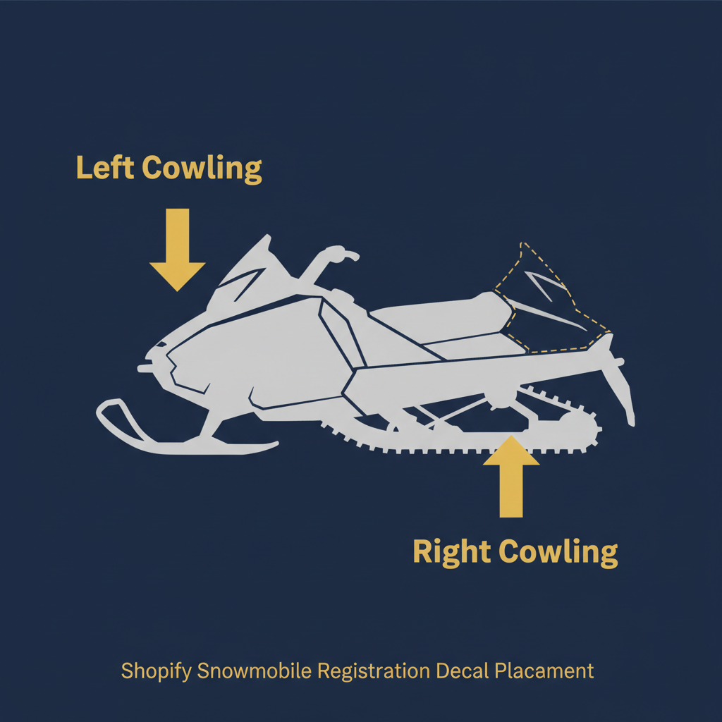 Snowmobile registration number placement diagram showing left and right cowling positions