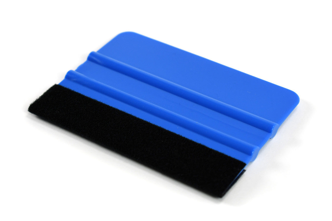 Felt-edge vinyl squeegee — smooth blue applicator for wrinkle-free compliance decal installation