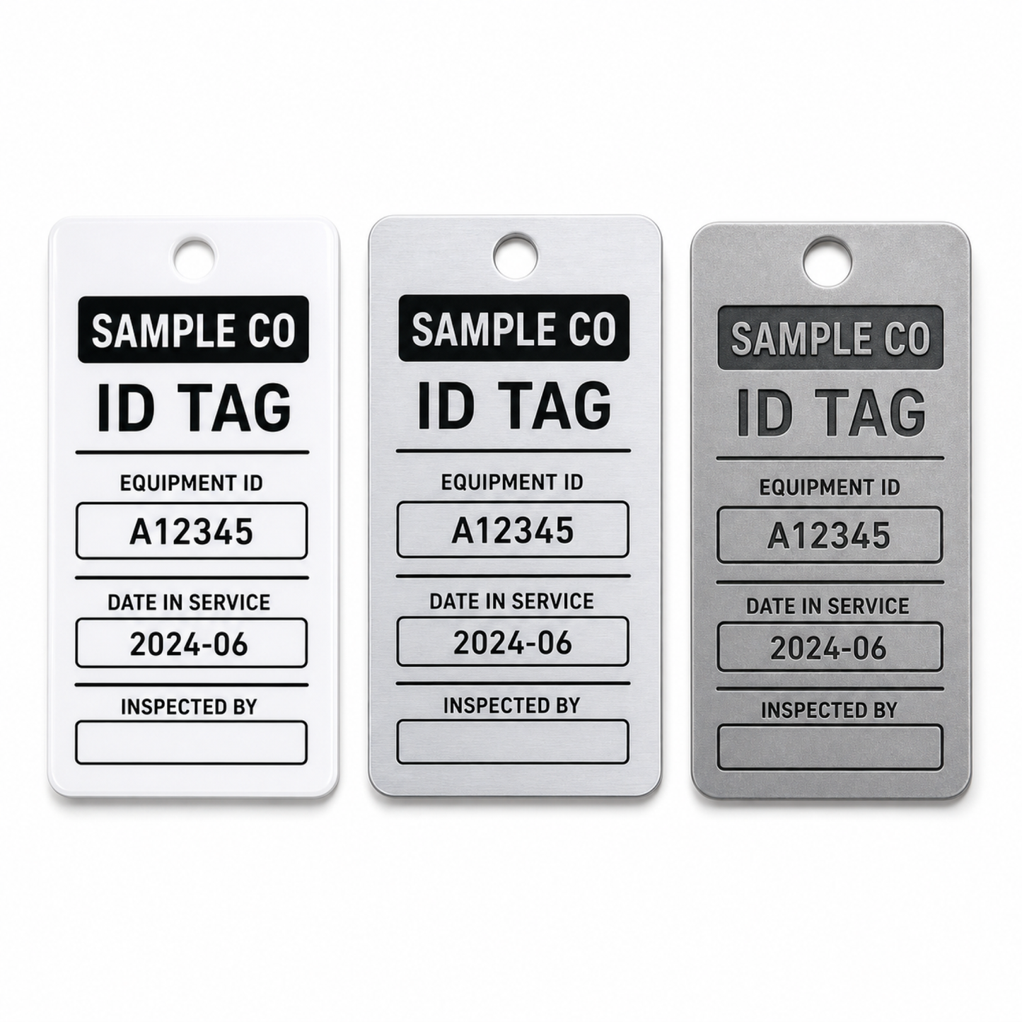 Durable Equipment & Asset Tags — 2 material trio