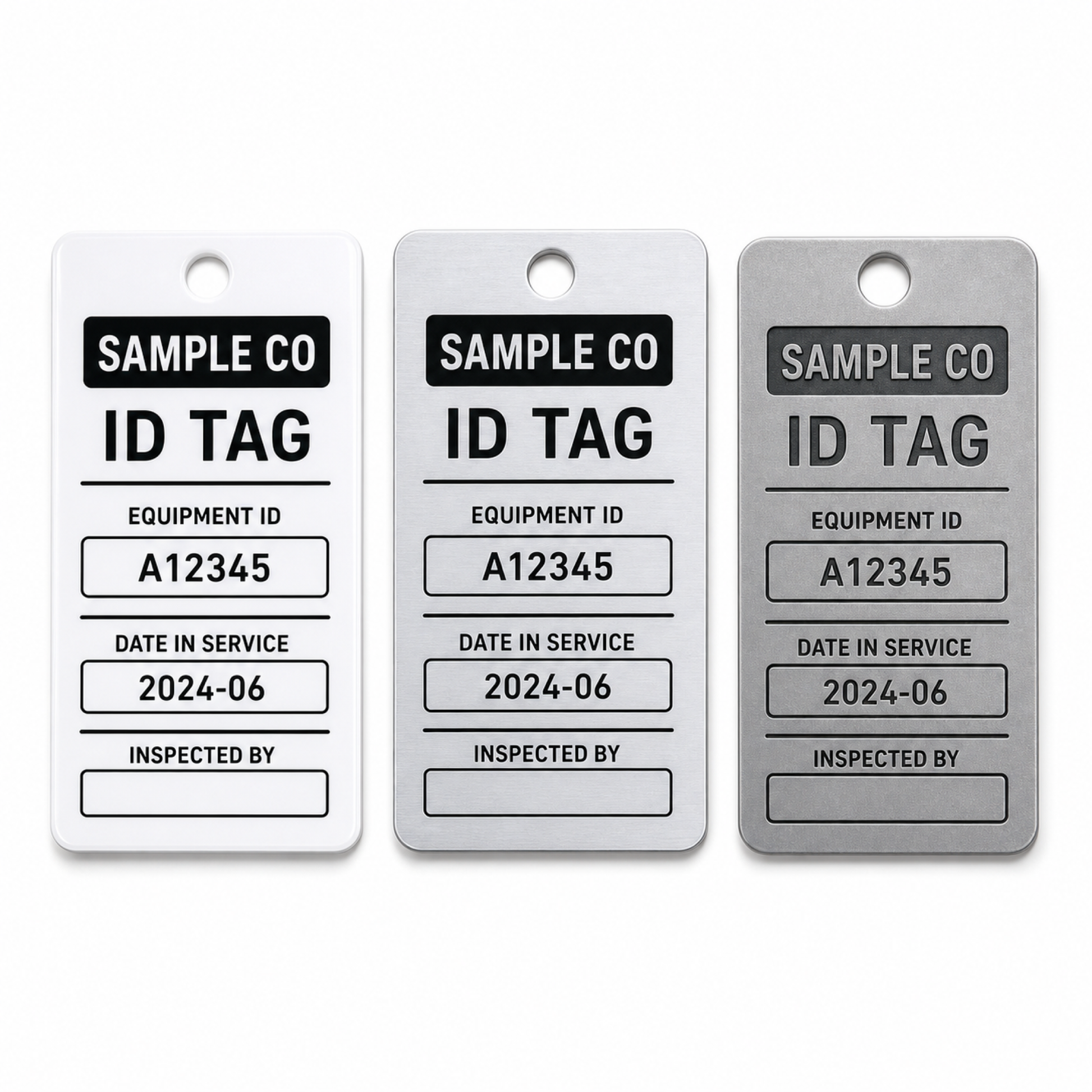 Durable Equipment & Asset Tags — 2 material trio
